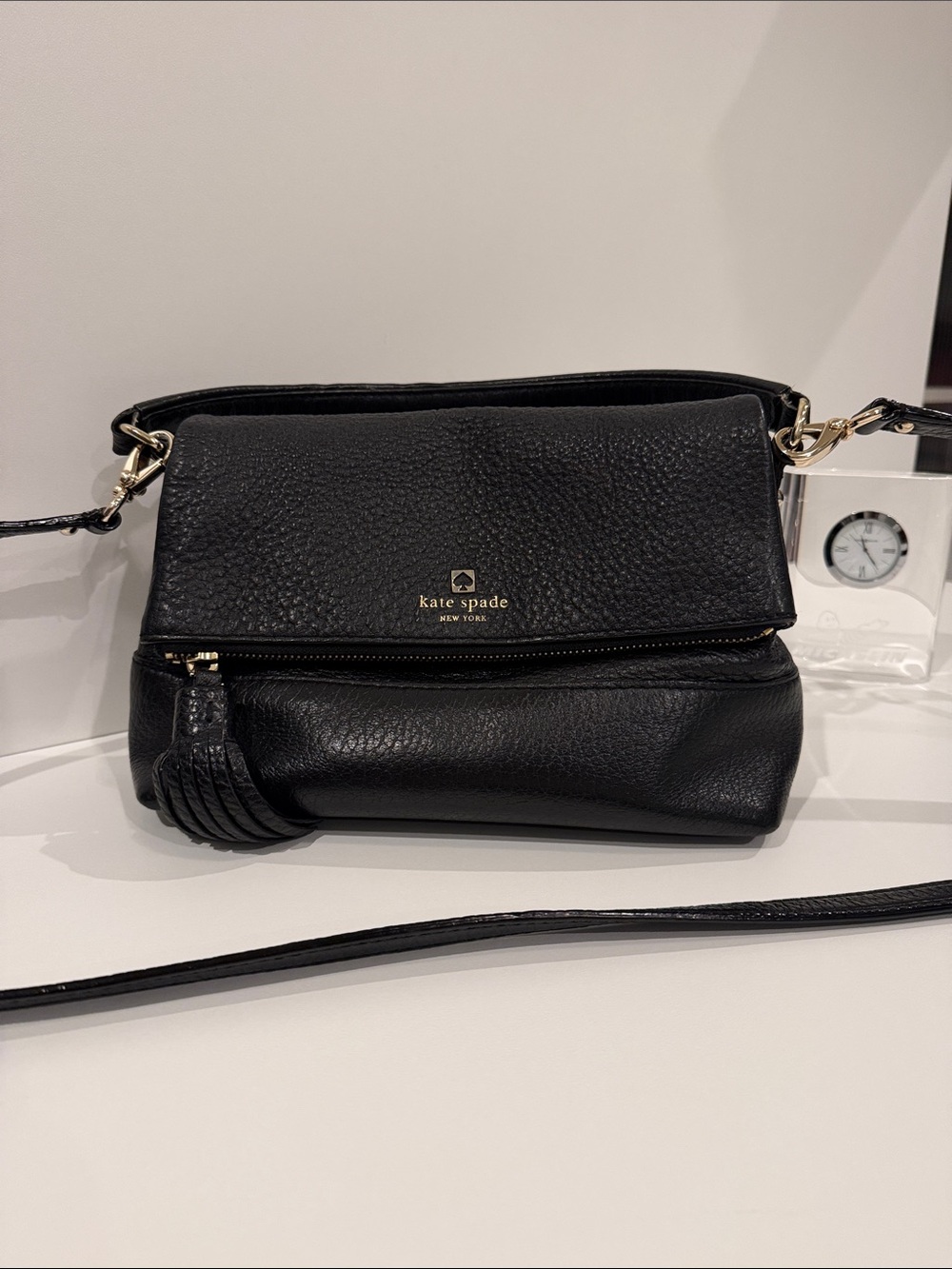 kate spade Black Pebbled Leather Crossbody with Tassel
